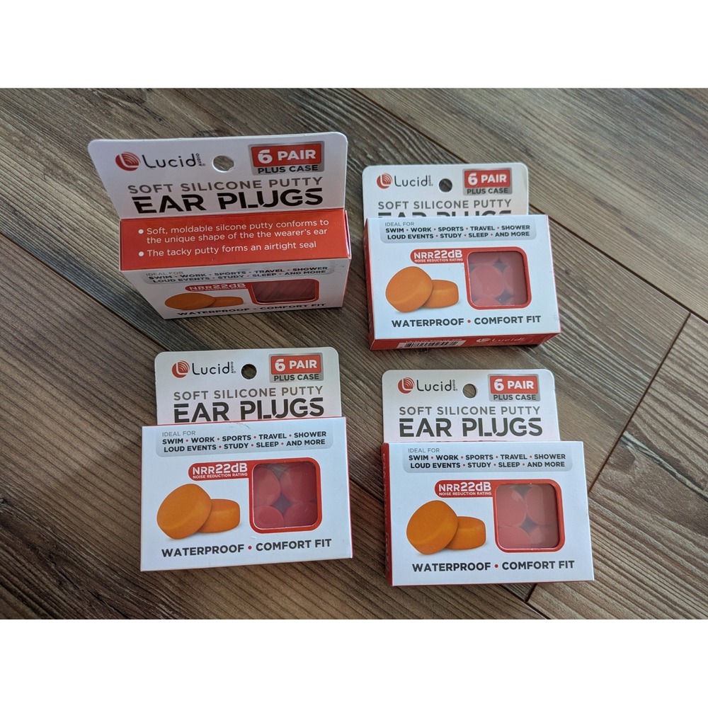 Lucid Audio Soft Silicone Putty Ear Plugs Waterproof 6 Pair Bundle Of 4 + Cases